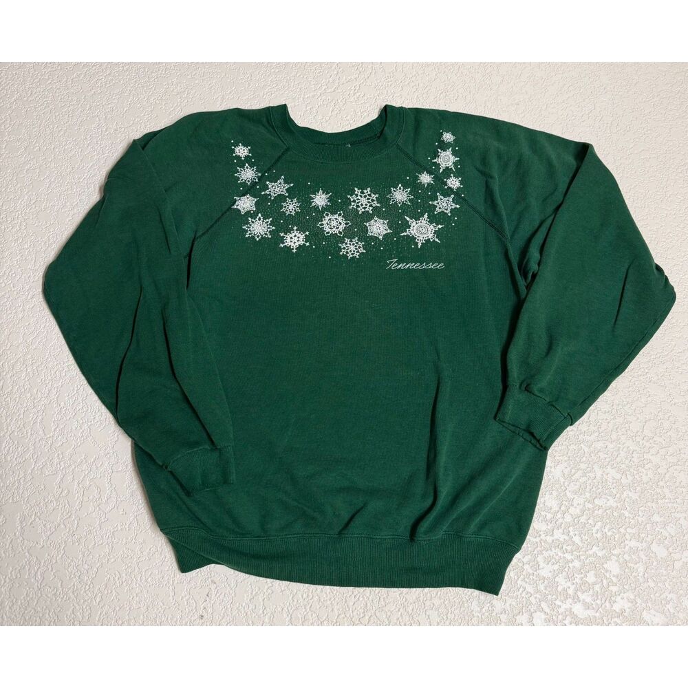 Vintage 80s/90s Hanes Tennessee Snowflake Sweatshirt Green XL USA Distressed